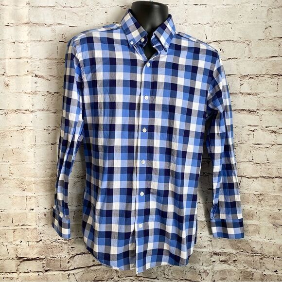 Buttoned Down Plaid Blue White Long Sleeve Button Down Supima Cotton Medium - Picture 1 of 6